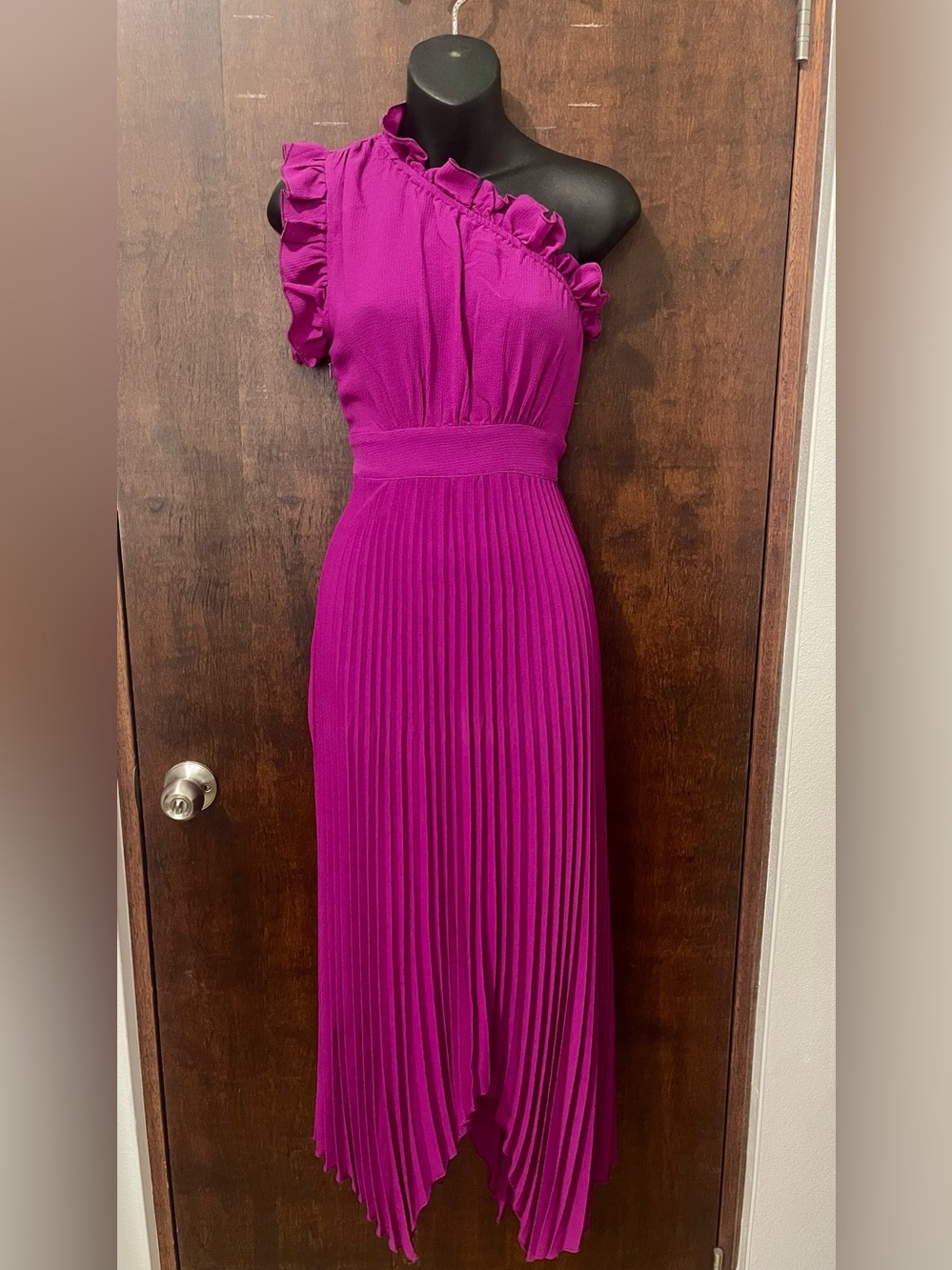 SHEIN One-Shoulder Ruffle Pleated Maxi Dress